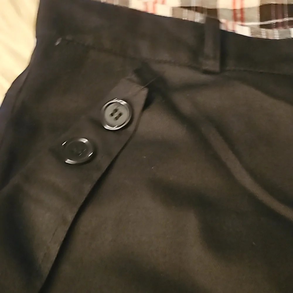 Haodipaul Black Shorts – Plaid Cuffs, Button Detail, EU Large (Fits M)